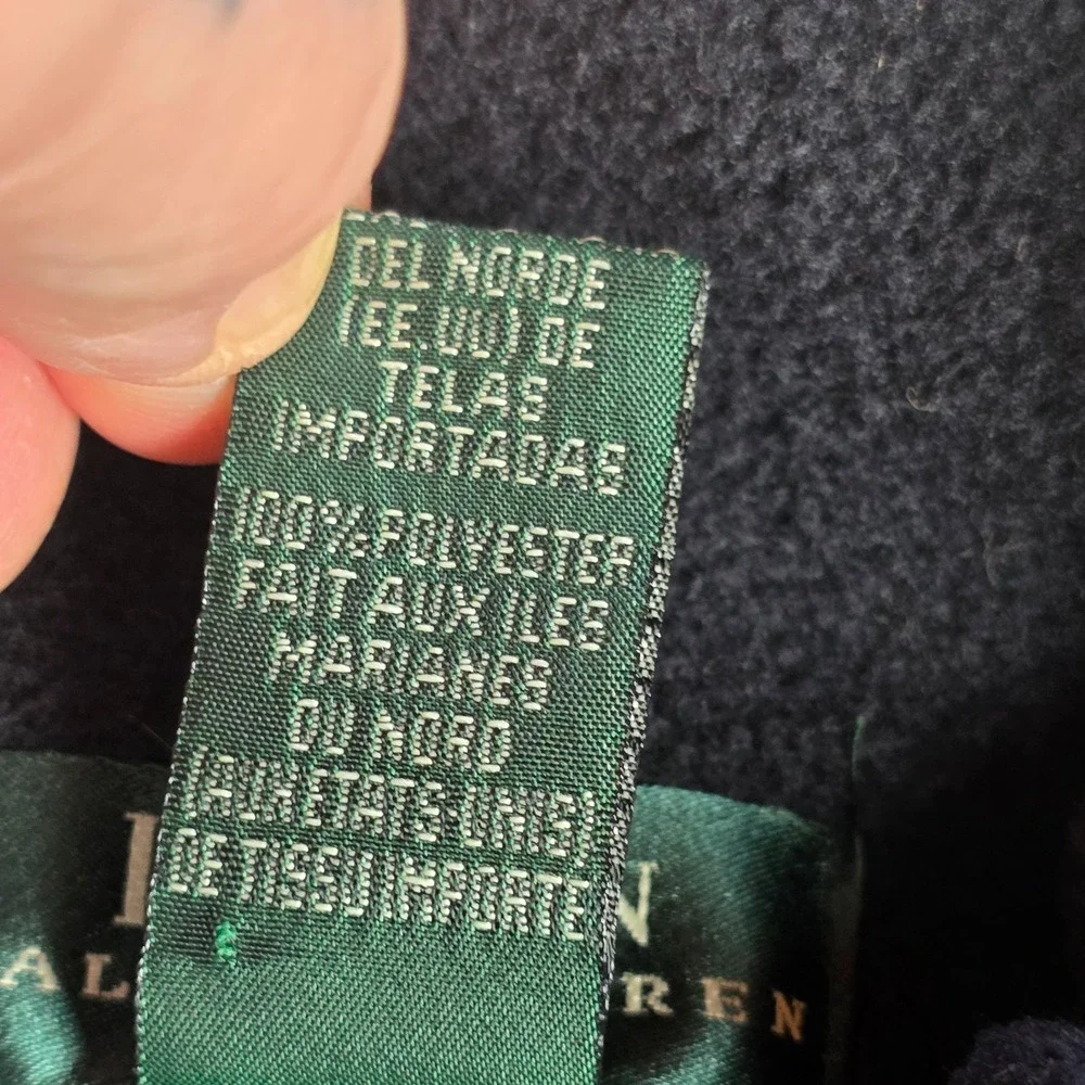 Lauren Ralph Lauren Fleece Pullover Womens Petite M Black Quarter Zip Crest Logo